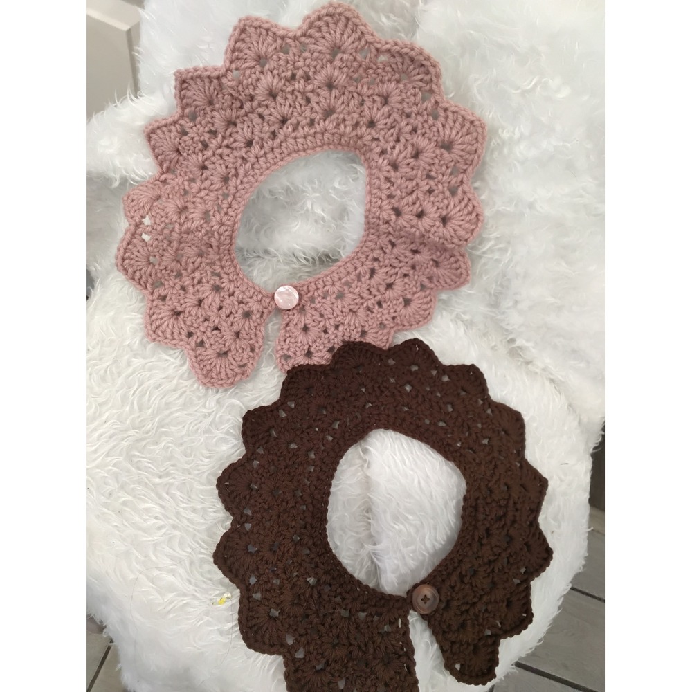 Handmade Crochet Collar Necklaces Set of 2 Pink Brown Button Accent